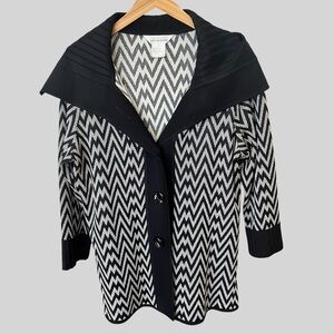 Misook Black and White Chevron Cardigan
